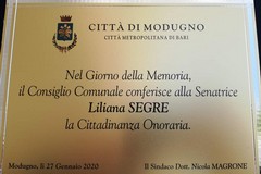 Modugno conferisce la cittadinanza onoraria a Liliana Segre: "La democrazia non va violata"